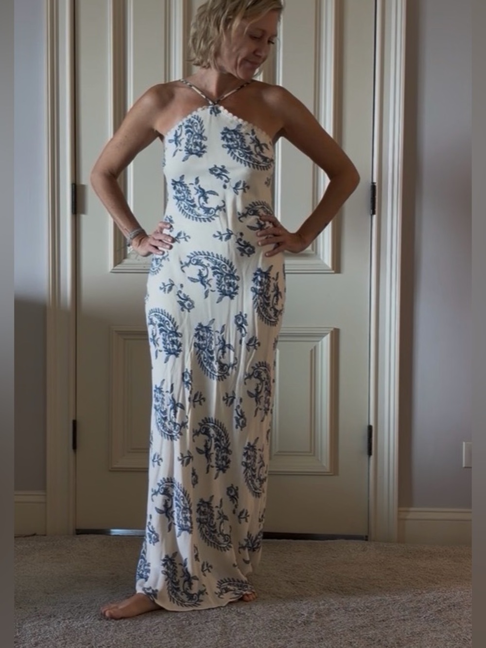 emory park Cream Maxi Dress with Navy Paisley Print Brand New with Tags!